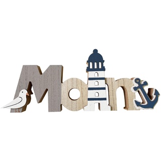 itsisa Schriftzug Moin mit Anker 30 cm - Maritim Deko, Möwe, Leuchtturm, Holz Schild, Deko Ferienwohnung Meer