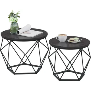 VASAGLE Runder Couchtisch Schwarz Stahl 2er Set