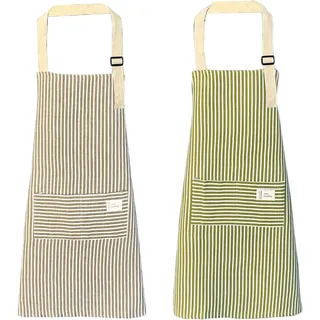 Set Mit 2 Baumwoll-/leinenschürzen, 72 X 68 Cm, Wasserdicht, 2 Taschen, Für Zuhause, Restaurant, Garten Und Schule