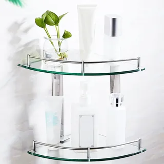 NaMaSyo Eckregal Glasregal Bad Duschregal,6mm Ecke Dusche Ablage Duschregal Glas Duschablage Badezimmer Wandregal perfekt geeignet als Badablage/Glasablage für Badezimmer