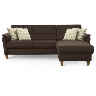 CAVADORE Ecksofa Palera / Federkern-Sofa in L-Form im Landhausstil / 244 x 89 x 163 / Mikrofaser-Bezug, Braun