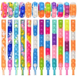 34 Stück Pop Armband, Bubble Fidget Armband Spielzeug, Multicolor Silikon Anti Stress Sensory Toy für Kinder und Erwachsene, Pop it Fidget Toy (34 x Armband)