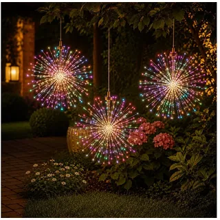 pedete LED Solarleuchte LED Solar Gartendeko 540 LED Feuerwerk Solarleuchten–Formbar, 26cm Feuerwerk hängend, gartendeko, solarlampen für außen, Bunt, Warmweiß, Leuchtmittel, Wetterfest Pusteblume Solarlampen Garten 8 Modi bunt
