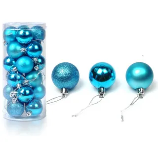 24 Stück Weihnachtskugeln Glänzend Glitzernd Matt Christbaumschmuck bis 8cm Türkis
