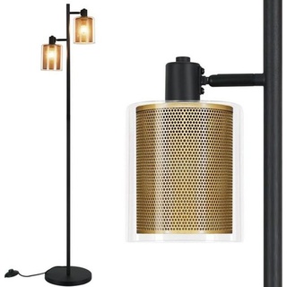ZMH Stehlampe Vintage Stehleuchte Retro Wohnzimmer Industrial Schwarz Gold LED wechselbar ohne Birne E14 2 flammig