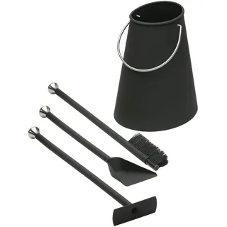 Morsø Ellipse Kaminbesteck – hochwertige Designer-Kamingarnitur, 4-teiliges Kamin Set mit Schaufel, Besen und Feuerhaken/Blasrohr & Eimer, schwarz