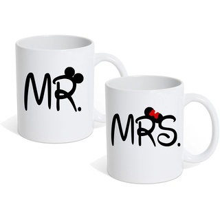 Couples Shop Tasse Mr. & Mrs. Partner Set Weiße Kaffeetassen Geschenk, Keramik Mit Pärchen Motiv