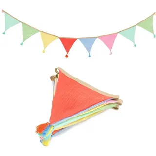 LuxusKollektion Wimpelkette Wimpelkette Pastell-Regenbogen 2,8m mit Quasten bunt