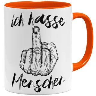 OM3® lustige Tasse mit Spruch - Ich Hasse Menschen | Keramik Becher | 11oz 325ml | Beidseitig Bedruckt | Orange