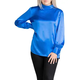 Posh Gear Damen Seidenbluse Satinoseta Bluse aus 100% Seide, dunkel blau, Größe XXL - XXL