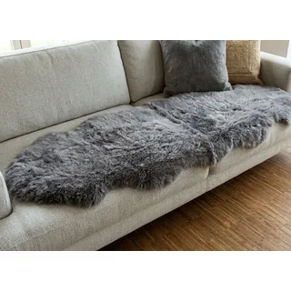 KUHFELL online & NOMAD Fellteppich Lammfell Doppel fell Couch Auflage 180 x 60 cm aus 2 echten Lammfellen grau