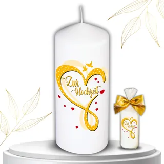 Hochzeitskerze Alles Gute zur Hochzeit Geschenk Brautpaar Traukerze weiß Gold