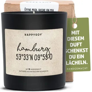 Hamburg Koordinaten Geschenk - Duftkerze im Glas aus Soja - natürlich, handgemacht aus Deutschland - Hamburger Koordinatenbild, Hamburgkerze, deutsche Stadt - nachaltige, persönliche Geschenkidee