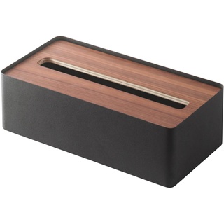 Yamazaki 7729 RIN Taschentuchbox mit Holzdeckel, schwarz, Holz/Stahl, Minimalistisches Design, 26 x 13 x 8,2 cm (LxBxH)