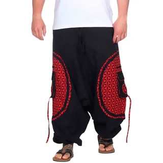 KUNST UND MAGIE Haremshose Kunst&Magie Haremshose bunte Muster Hippie Hose Blume des Lebens rot|schwarz 3XL