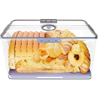 COMFYROOM Großer Brotkasten, Brotaufbewahrung Brotkorb für langanhaltende Frische, Gesunde Brotboxen mit Zeitaufzeichnung, Versiegelter Brotkästen mit Deckel, Brottopf (Groß-Grau)