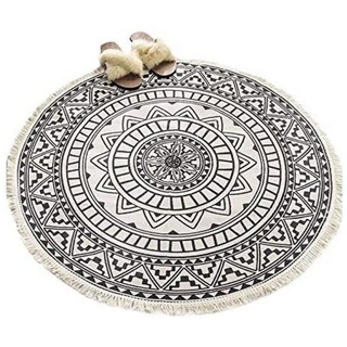Teppichunterlage Teppich rund mit Fransen rutschfest,Mandala Muster 120 cm, LENBEST