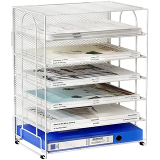 EasyPAG 6 Fächer A4 Metall Büro Schreibtisch Organizer Dokumentenhalter Aktenablage Zeitschriftenhalter Briefablage Papier Magazin Organisator,Weiß