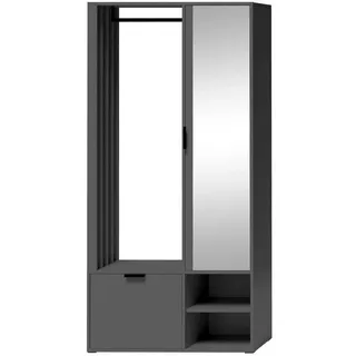 Marmex Möbel Kompaktgarderobe MILO UNI GRAPHIT mit Spiegel und Kleiderstange für den Flur schwarz
