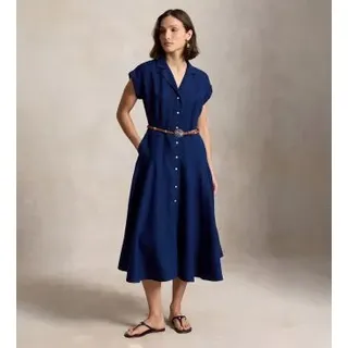 Polo Ralph Lauren für Damen. 211B22538002 Leinenhemdkleid mit kurzen Ärmeln marineblau (36), Lässig, Kurzarm