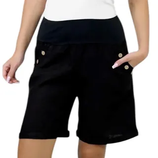 Mississhop 280 Damen Leinenshorts Bermuda lockere Kurze Hose Freizeithose 100% Leinen Shorts mit DREI Knöpfen Sommer Strand Schwarz XXL - 42