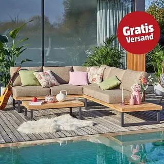 Sunfun Zoe Loungemöbel-Set  (3 -tlg., Teak/Stahl, Braun)