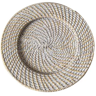 Buhdjfnke Rattan Tablett Retro Elegante Obst Platte Runde Dessert Platte Tisch Dekoration
