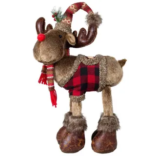 Christmas Paradise Weihnachtsfigur Elch 50cm (60cm) (Dekofigur, 1 St), Rentier stehend, Weihnachtsdeko Braun Rot