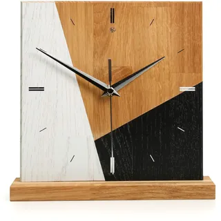 Kreative Feder Designer-STANDUHR „Triangle“ aus Massivholz – analoge TISCHUHR ohne Tickgeräusche (leises Quarzuhrwerk, Eiche)
