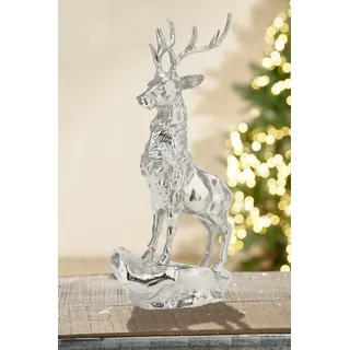 Hirsch auf Stein Alu sehr edel 64 cm (G60433) Weihnachtsdeko