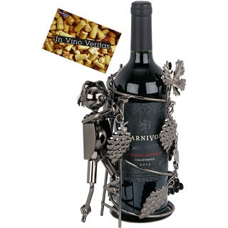 BRUBAKER Weinflaschenhalter Winzer - Flaschenständer Deko-Objekt aus Metall - Flaschenhalter Weinbauer mit Grußkarte für Weingeschenk