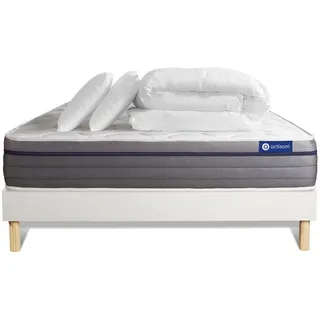 BETT Actilatex zen Latex und Memory-Schaum 160 x 200 cm h1 - Kit Bettgestell Weiß - Mit Kissen und Bettdecke