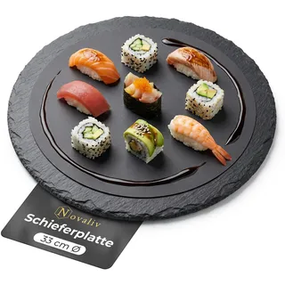 Novaliv Schieferplatte rund 33 cm Schiefer Platte Schieferteller Servierteller Servierplatte Schiefer Teller Deko schmall Platzteller