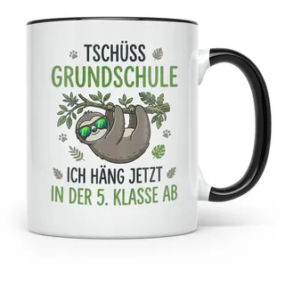 Abschied Grundschule Tasse mit Faultier Spruch | Geschenk für Fünftklässler zum Schulwechsel in die 5. Klasse für Jungen & Mädchen (Schwarz)
