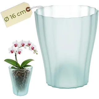 Orchideentopf Transparent Orchideen Übertopf Orchideentopf Plastik mit erhöhtem Boden Blumentopf Innen mit Stufenboden Durchsichtige Pflanztöpfe Ø 16 cm Glas