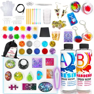 Epoxidharz Set Anfänger mit Formen Schmuck Expoditharz starterset Kreatives für Erwachsene Harz Gießen Set 1:1 Verhältnis mit Zubehör Kunstharz für Schmuck Selber Machen Set Weihnachten Geschenke