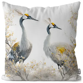 VOID Kranich Blüten Japan Kissenbezug Kissenhülle Sofa Couch Wohnzimmer Dekoration Ostern Outdoor Garten Kissen bezug deko, Kissen Größe:40 x 40 cm