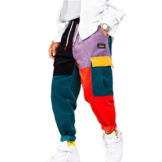 Sawmew Herren Cargohose Patchwork Multi-Pockets Outdoor Mode Casual Jogger Hose Streetwear Mit Kordelzug
