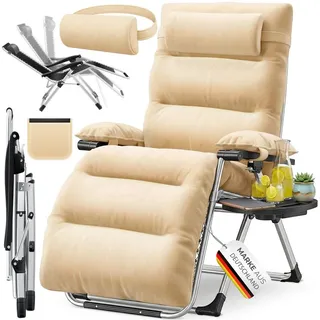 KESSER Gartenliege, Sonnenliege Liegestuhl Klappbar + Nackenkissen Gartenstuhl beige