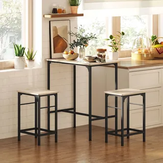 Homcom Bartisch Set 120 x 75 x 75 cm Naturholz/Schwarz