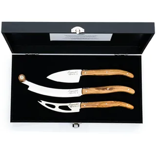 Laguiole Style de Vie Käsemesser-Set Luxury Line, 3-teilig, Olivenholz | 3 Käsemesser mit Edelstahlklingen und Olivenholzgriffen für weichen bis harten Käse; elegant, handlich und vielseitig