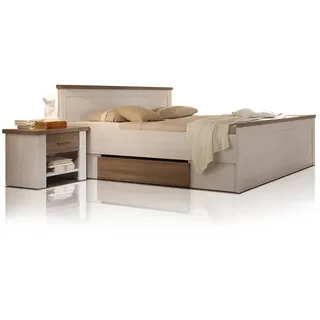 Bett Futonbett inkl. 2 Nachtkommoden 180x200 Schlafzimmer LUBA Dekor Pinie Weiß