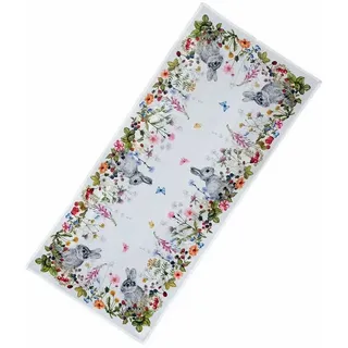 texpot Tischdecke Tischläufer Druck Häschen Sommerwiese Osterhasen Ostern (1-tlg) weiß Rechteckig | 40 cm x 90 cm