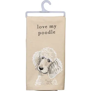 Famanu Geschirrtuch Baumwolle/Leinen Beige 50x65 cm - Besticktes Hundedesign