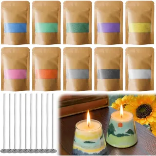 GBKDQQ Kerzensand mit Docht: 10 Farben Kerzenwachs Granulat, 500g Kerzen Sand, Kerzen Selber Machen Set, DIY Kerzengranulat Set, Wachsgranulat für Wachskerze Selber Machen (kerzendocht 10cm)