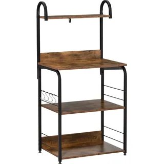 HOMCOM Küchenregal, Standregal mit 3 Ablagen, 4 Haken, Mikrowellenregal, Bäckerregal mit Stahlrahmen für Küche Esszimmer, Rustikal-Braun, 60 x 40 x 125 cm   Aosom