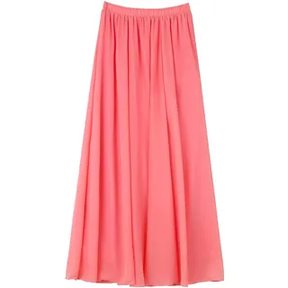 Damen Chiffon Langer Rock Strandrock Maxirock Chiffonrock Bodenlanger Damenrock für Sommer Strand Alltag Party Rocklänge 100cm Einfarbig Wassermelon Rosa - 34-40