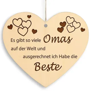 Holzherz Holzschild Herz Schild Dekoschild 10 x 10 cm Beste Omas Spruch Geschenk Holz Geschenk EIN Geschenk für die Familie