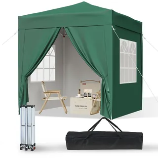 Aoxun Pop Up Pavillon 2x2m Wasserdicht mit 4 Seitenwänden, Metallrahmen-Schutzzelt, Höhe Verstellbar, Faltpavillon 2x2 mit Tragetasche für Camping Party, Grün
