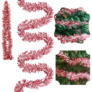 SRVertex 1 x Weihnachts-Lametta-Girlande, 2 m, rot/weiß, Süßigkeiten-Mischung, Lametta für Weihnachtsbaum, dickes und dünnes Lametta für Valentinstag, Blumensträuße, Kuchen, Hochzeit, Weihnachten,